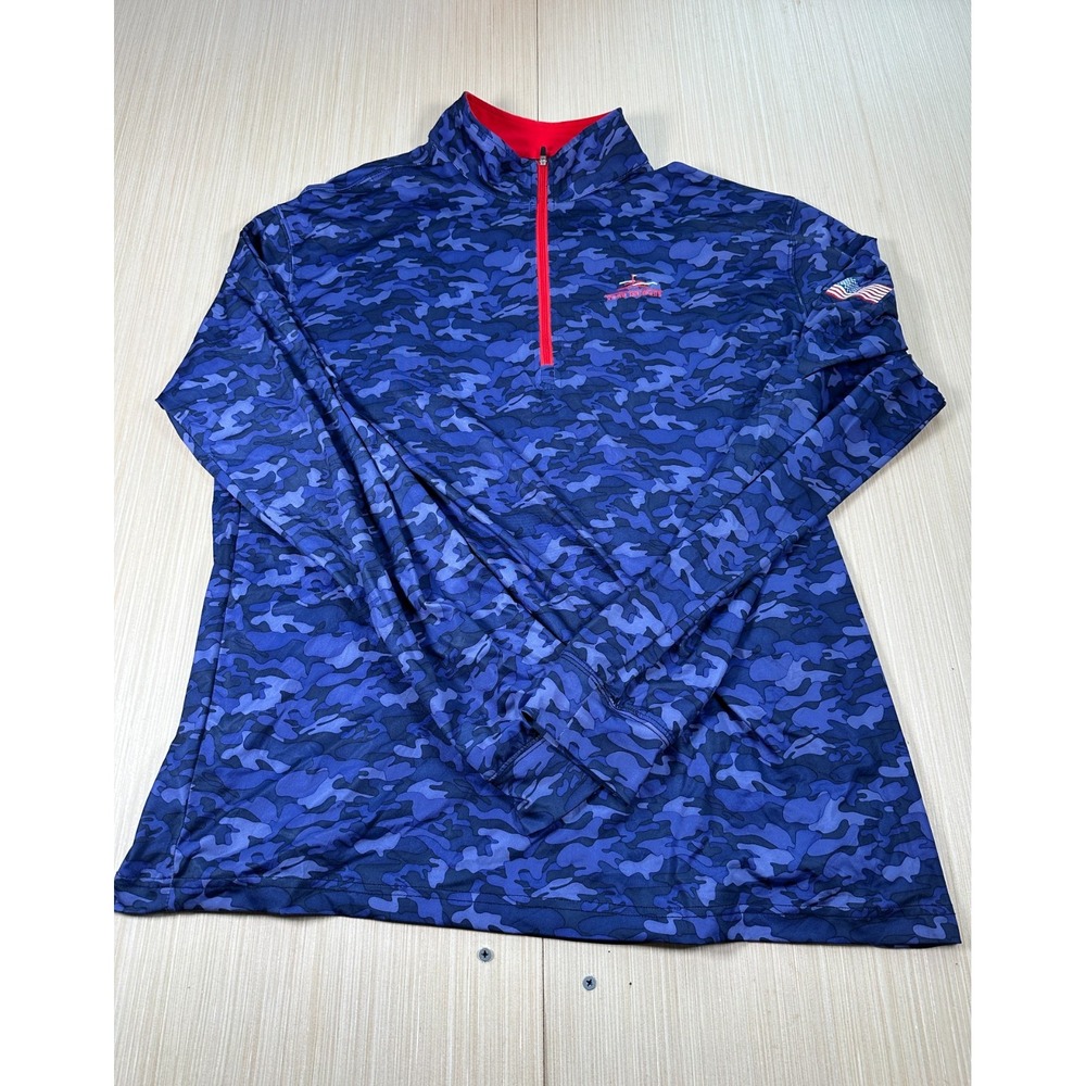 Straight Down Sweater‎ Men's 2XL Blue Camouflage Mock-Neck Long Sleeve 1/4 Zip